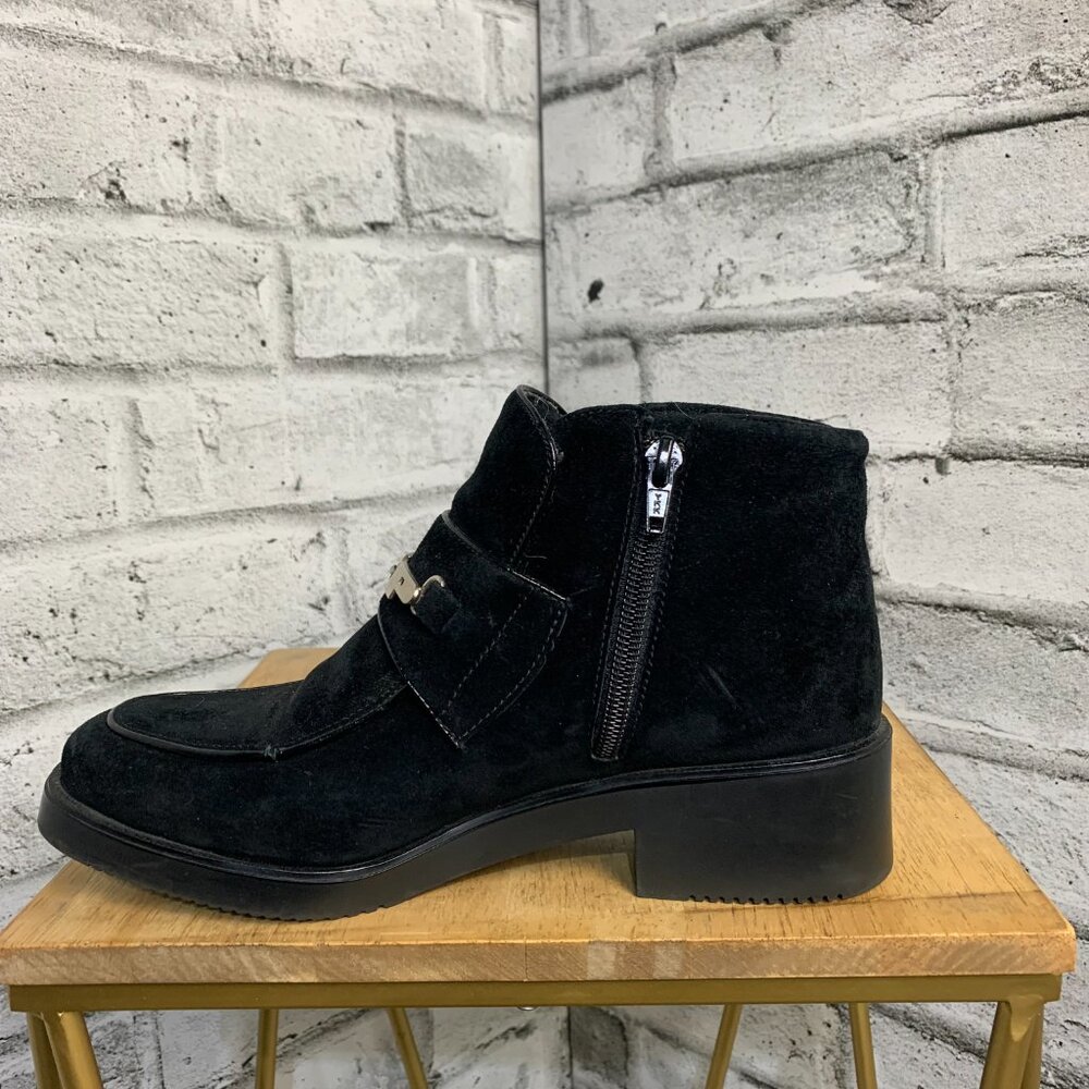 Vintage Hush Puppies Booties Black Waterproof Suede Low Block Heel Ankle Boots - Picture 3 of 13